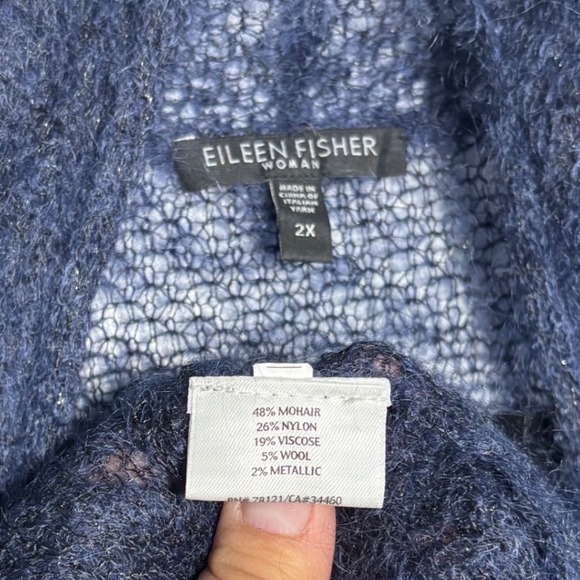 Eileen Fisher Metallic Navy Mohair Blend Open Front Cardigan Sweater Plus Sz 2X - Picture 4 of 7